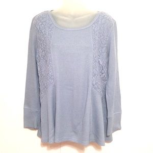 Hannah Blue Long Sleeve Waffle Knit Top, XL